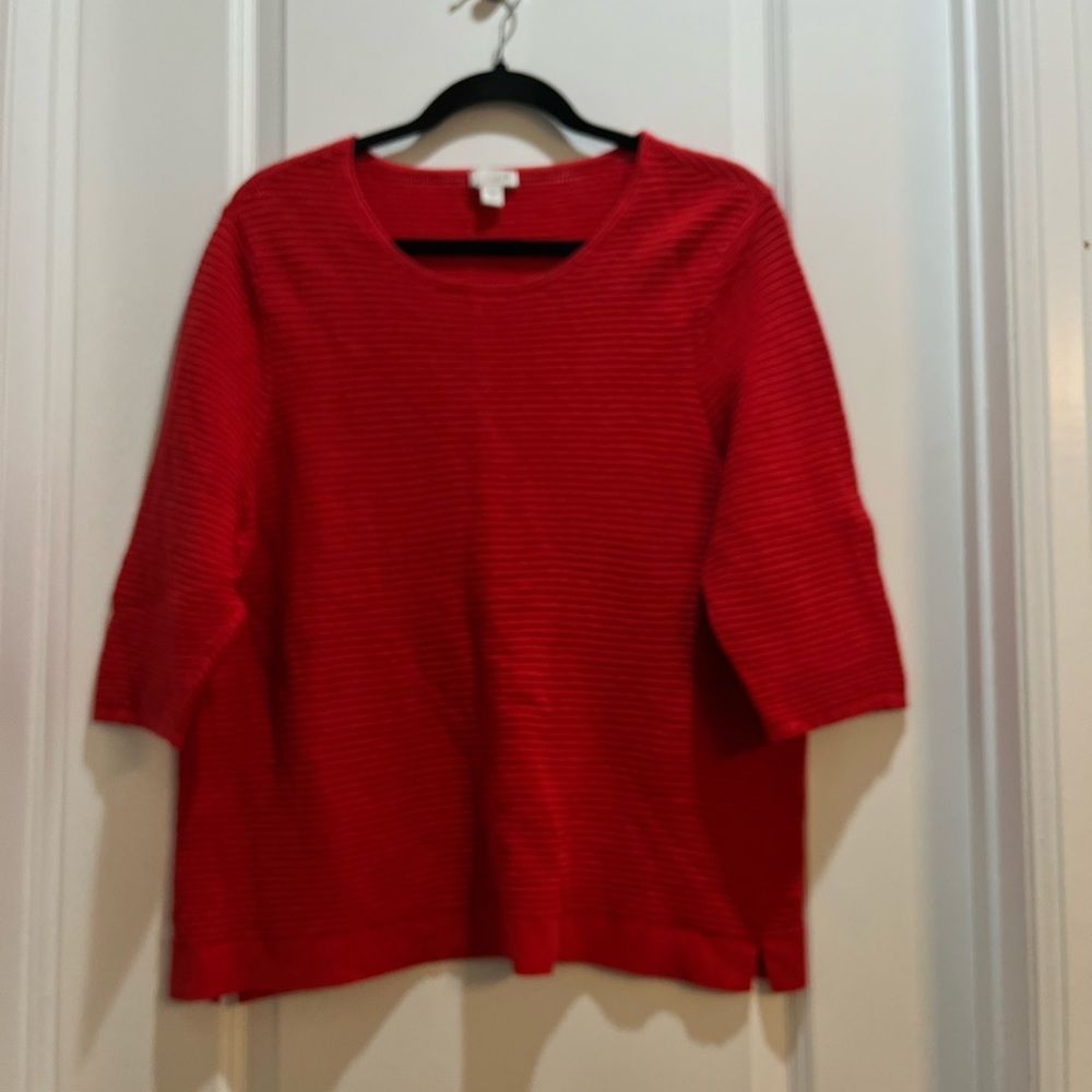 J Jill 3/4 Sleeve Round Neck Red Sweater Large Petite Armpit To Armpit 21”